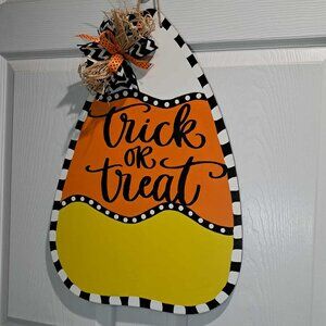Hand Painted Halloween Candy Corn Door Hanger | Trick or Treat Porch Decor